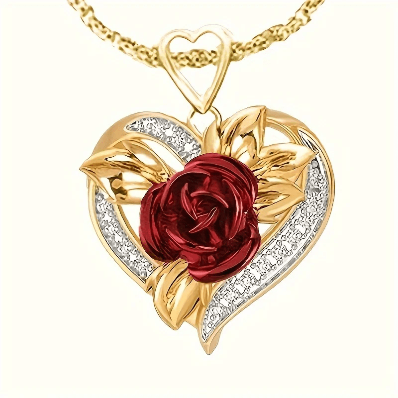 Colar Coração Rosa Vermelha Compre 1 e Leve 2.