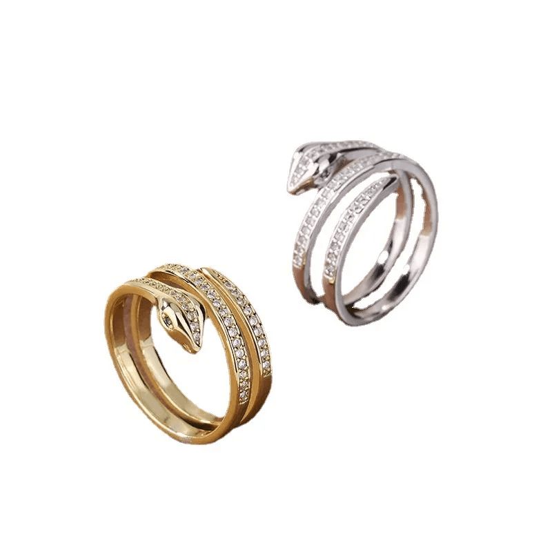 4-main-fashion-winding-snake-rings-for-women-men-punk-hip-hop-open-adjustable-gold-color-ring-stainless-steel-zircon-aesthetic-jewelry - lgfjoias