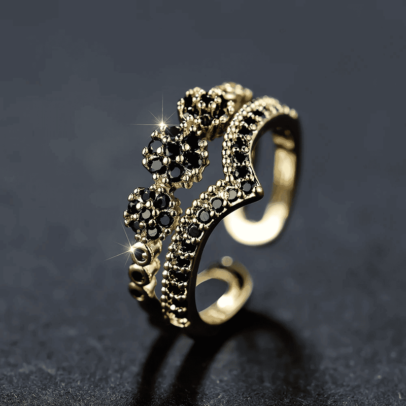 5-main-luxury-green-blue-red-black-stone-wave-rings-for-women-antique-gold-color-zircon-flower-wedding-bands-adjustable-finger-ring-cz - lgfjoias